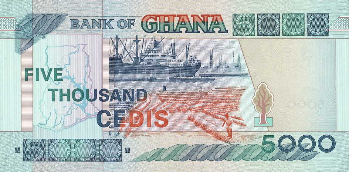Back of Ghana p34g: 5000 Cedis from 2001