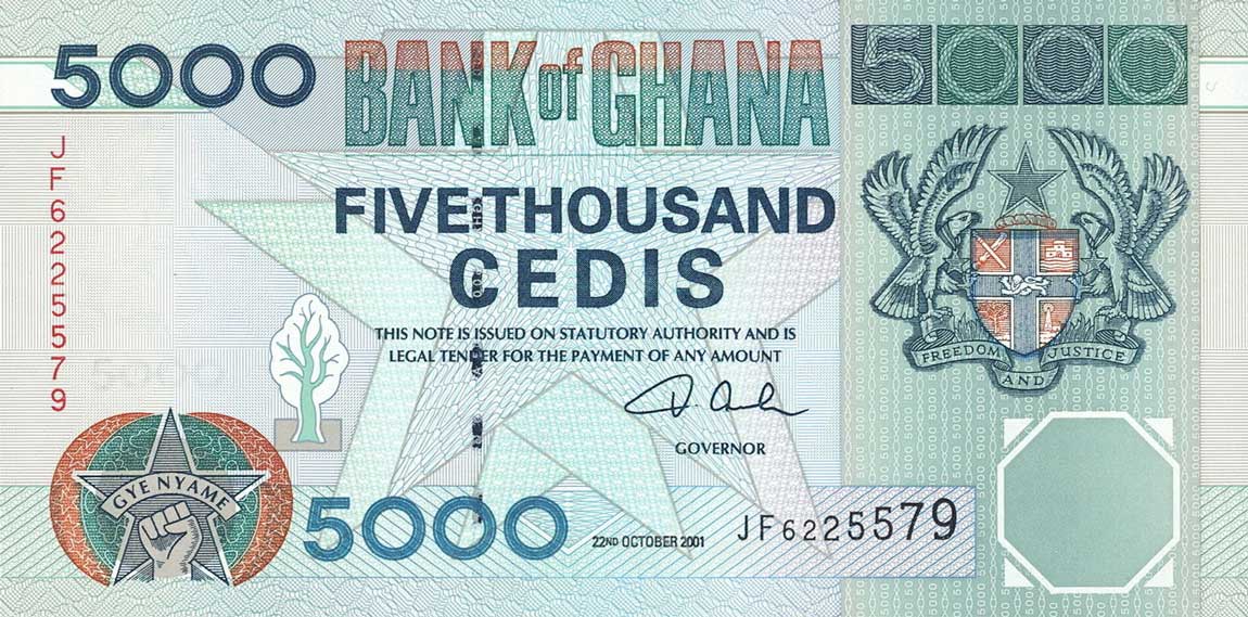 Front of Ghana p34g: 5000 Cedis from 2001