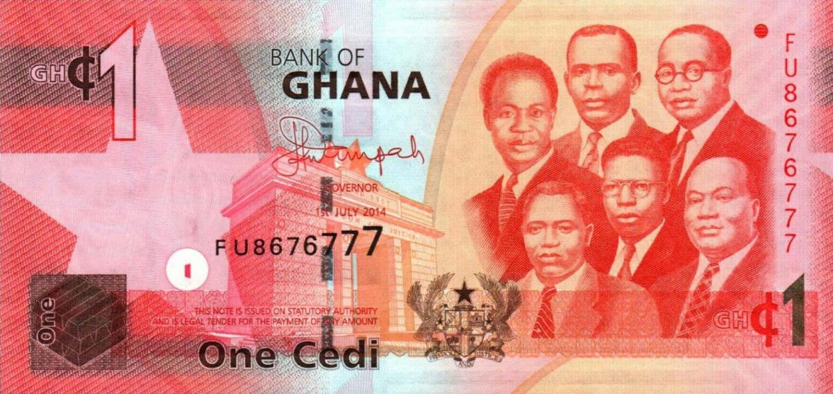 Front of Ghana p37e: 1 Cedi from 2014
