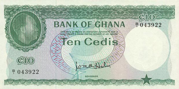 Front of Ghana p7a: 10 Cedis from 1965