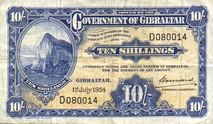 Front of Gibraltar p14b: 10 Shillings from 1942