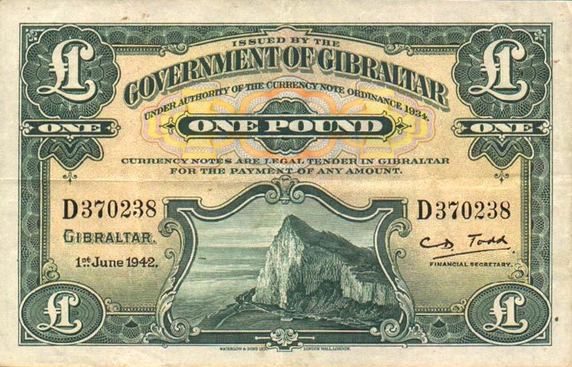 Front of Gibraltar p15b: 1 Pound from 1942
