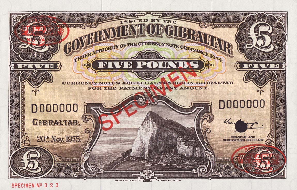 Front of Gibraltar p19s: 5 Pounds from 1958
