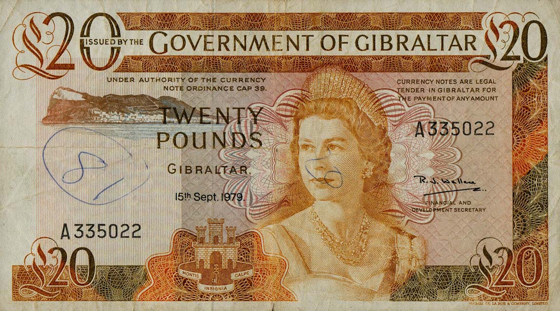 Front of Gibraltar p23b: 20 Pounds from 1979