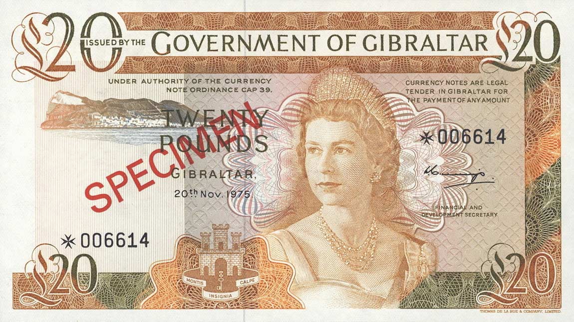 Front of Gibraltar p23s: 20 Pounds from 1975