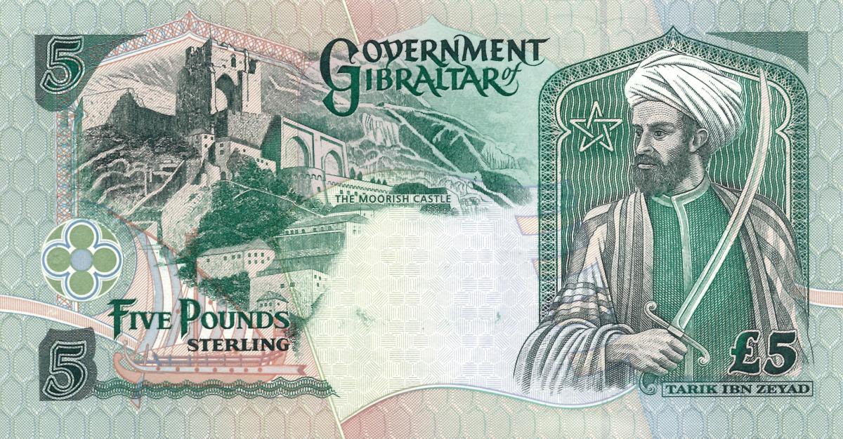 Back of Gibraltar p25a: 5 Pounds from 1995