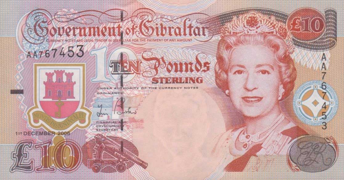 Front of Gibraltar p32a: 10 Pounds from 2006