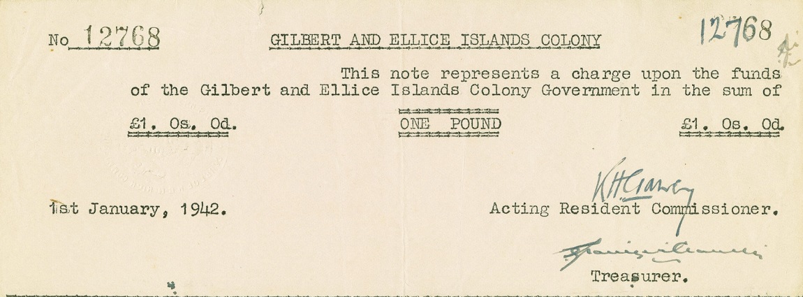 Front of Gilbert and Ellice Islands p5: 1 Pound from 1942