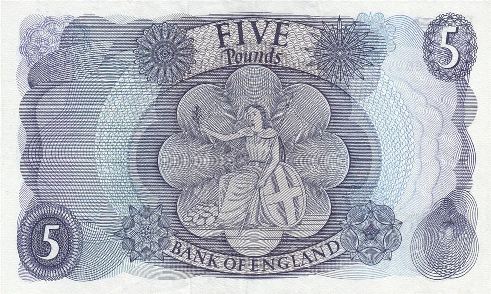 Back of England p375b: 5 Pounds from 1966