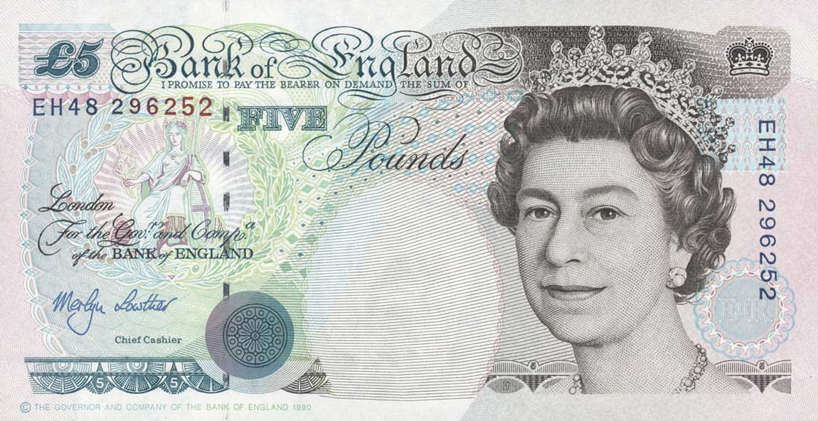 Front of England p382c: 5 Pounds from 1991