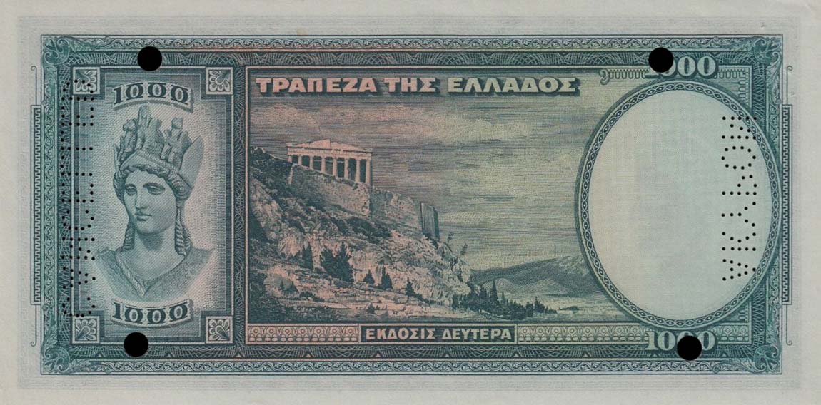 Back of Greece p110s: 1000 Drachmaes from 1939