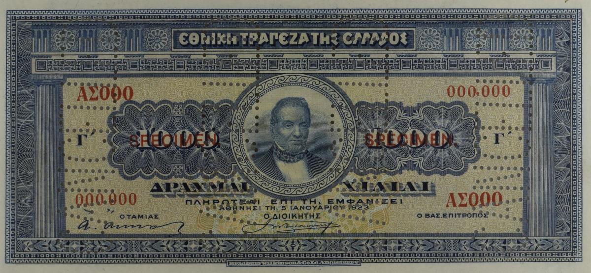 Front of Greece p72ct: 1000 Drachmaes from 1923
