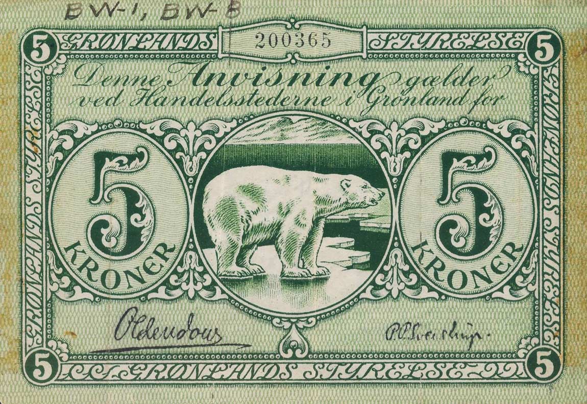 Front of Greenland p15d: 5 Kroner from 1926