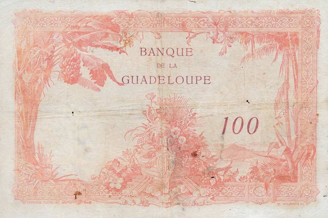 Back of Guadeloupe p16: 100 Francs from 1934