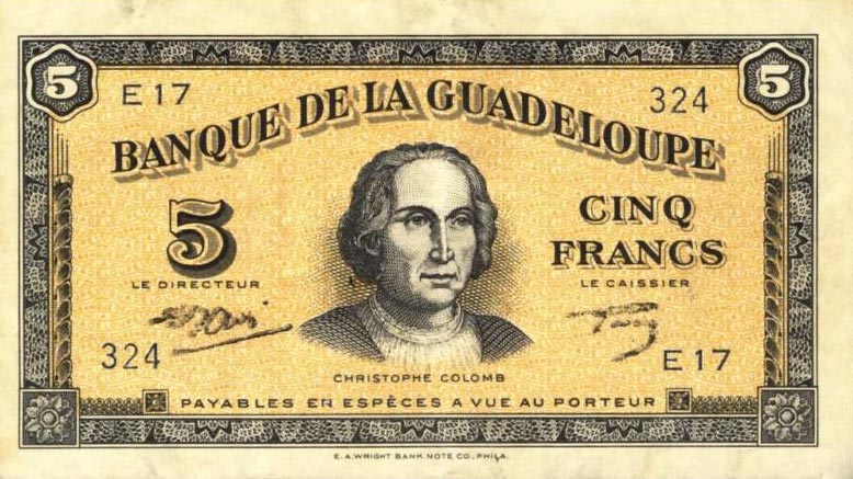 Front of Guadeloupe p21b: 5 Francs from 1942
