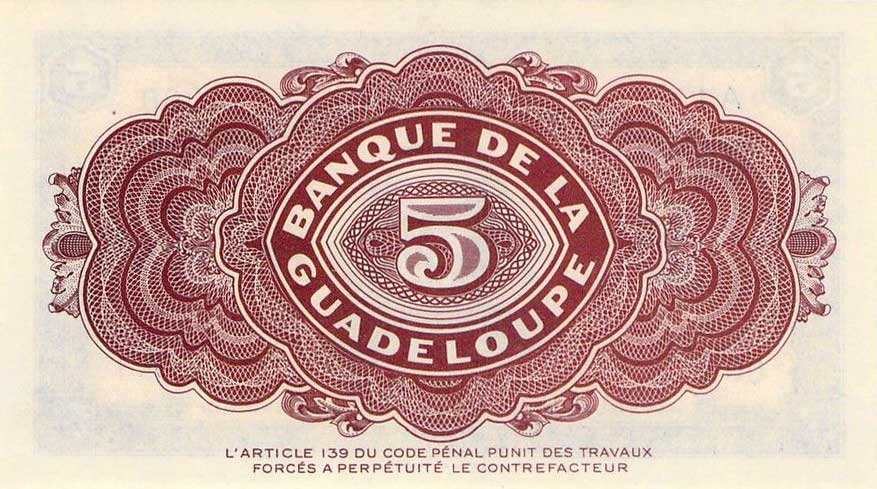 Back of Guadeloupe p21s: 5 Francs from 1942