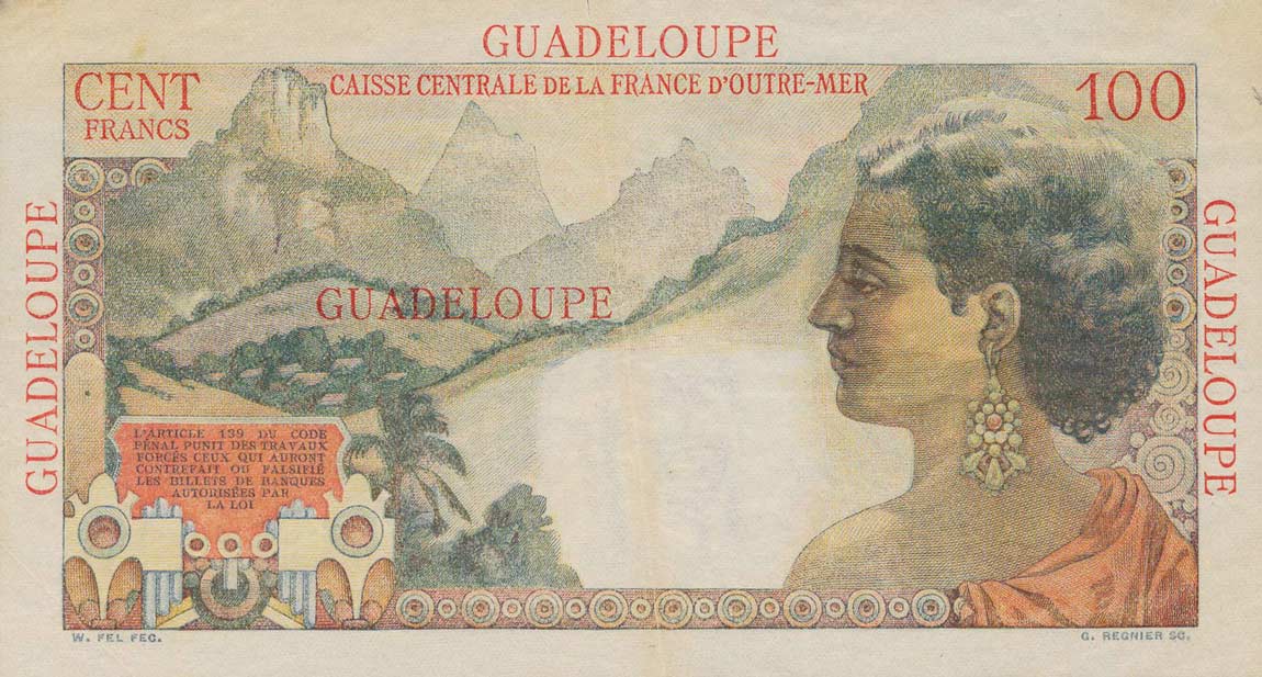 Back of Guadeloupe p35a: 100 Francs from 1947