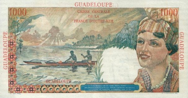 Back of Guadeloupe p37a: 1000 Francs from 1947