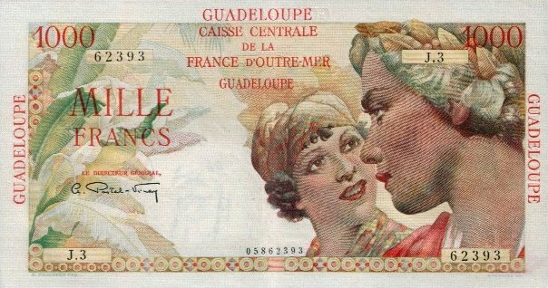 Front of Guadeloupe p37a: 1000 Francs from 1947
