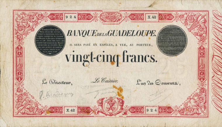 Front of Guadeloupe p8: 25 Francs from 1920