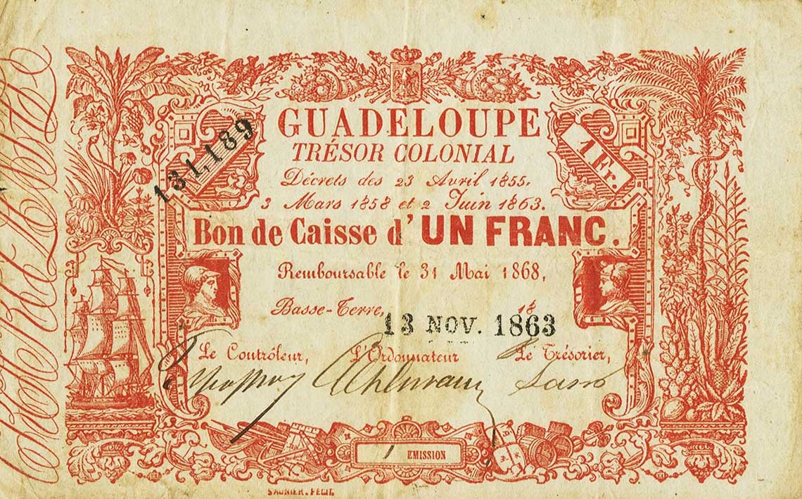 Front of Guadeloupe pA13: 1 Krone from 1863
