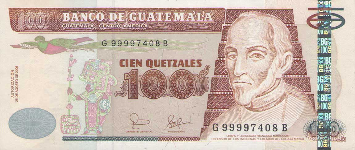Front of Guatemala p104b: 100 Quetzales from 2006