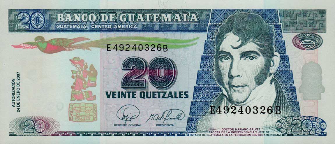 Front of Guatemala p112b: 20 Quetzales from 2007