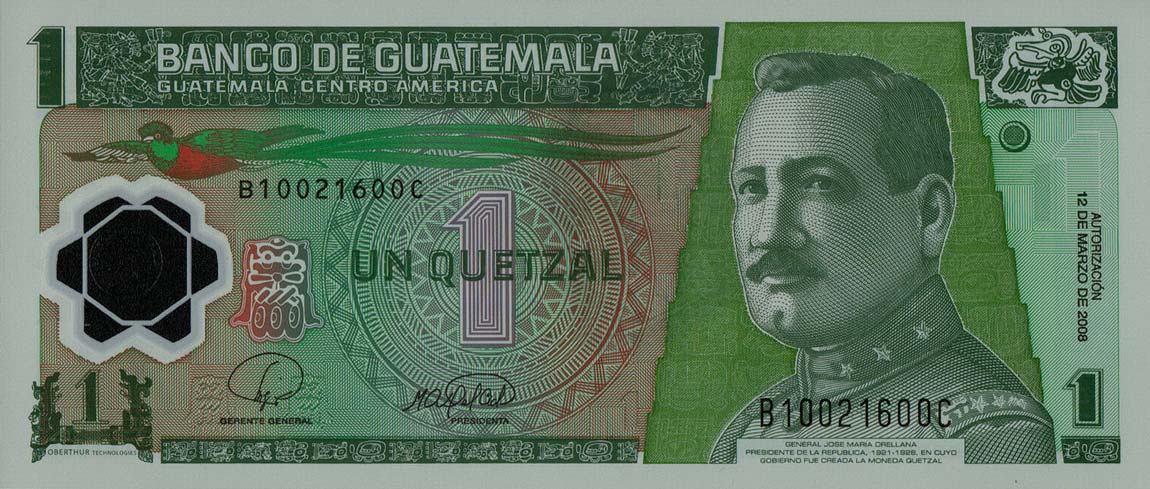Front of Guatemala p115a: 1 Quetzal from 2008