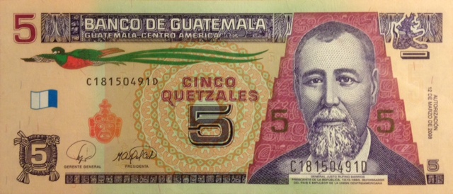 Front of Guatemala p116: 5 Quetzales from 2008