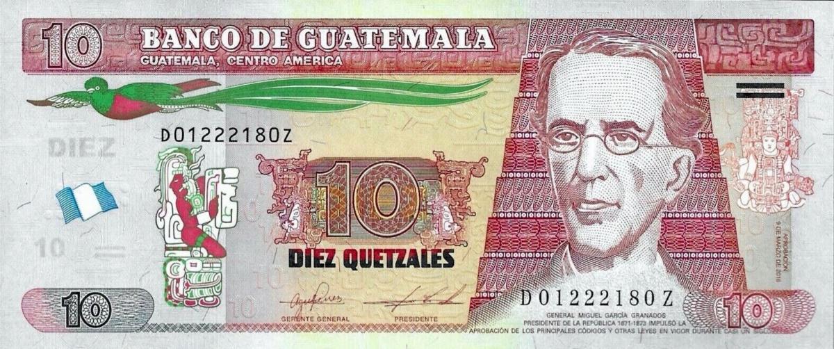 Front of Guatemala p123Ac: 10 Quetzales from 2016