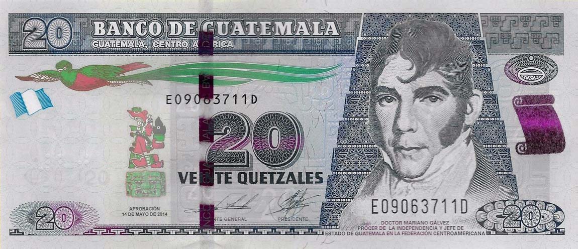 Front of Guatemala p124d: 20 Quetzales from 2014