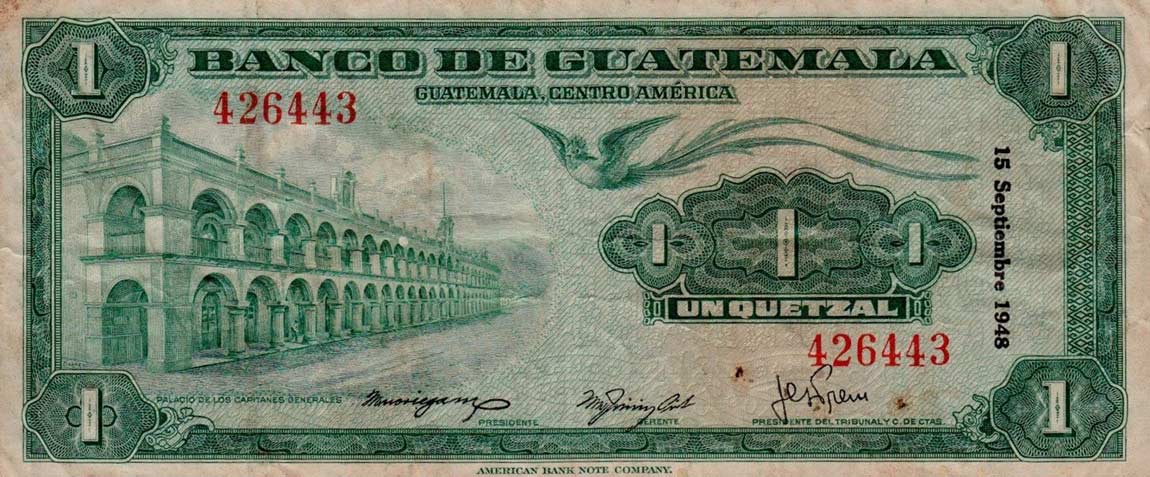 Front of Guatemala p24a: 1 Quetzal from 1948