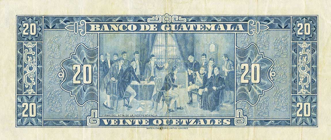 Back of Guatemala p33: 20 Quetzales from 1955