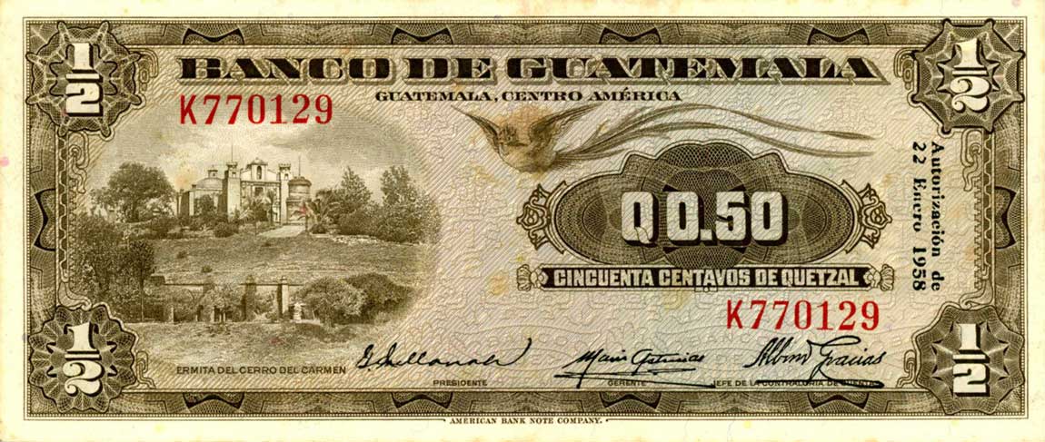 Front of Guatemala p35a: 0.5 Quetzal from 1958