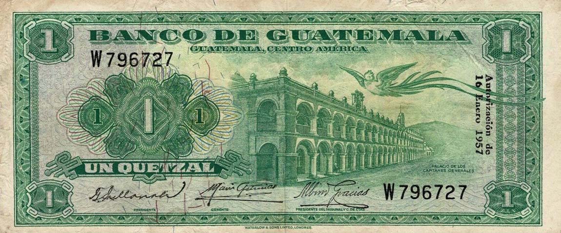 Front of Guatemala p36a: 1 Quetzal from 1957