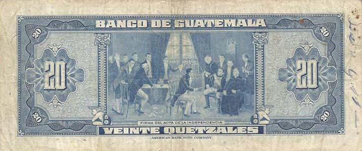 Back of Guatemala p39a: 20 Quetzales from 1963