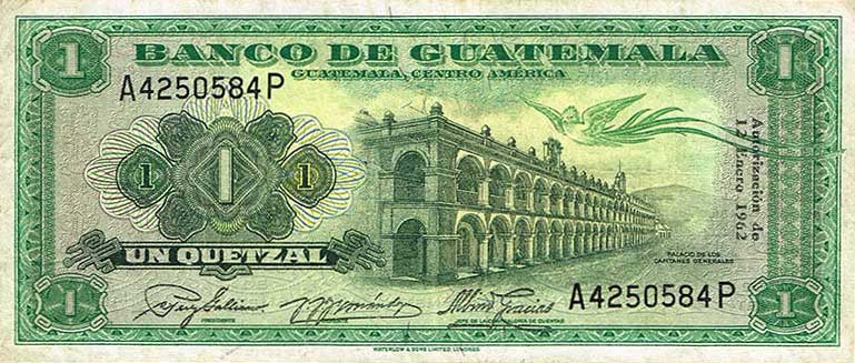 Front of Guatemala p43d: 1 Quetzal from 1962