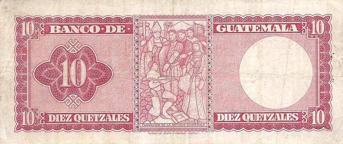 Back of Guatemala p54b: 10 Quetzales from 1966