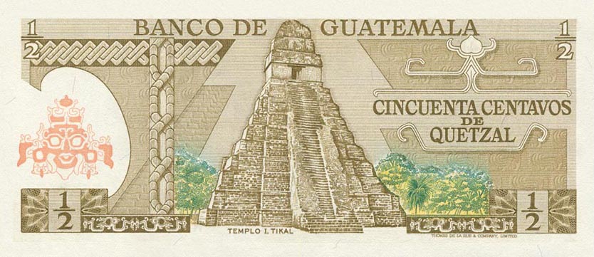 Back of Guatemala p58b: 0.5 Quetzal from 1974