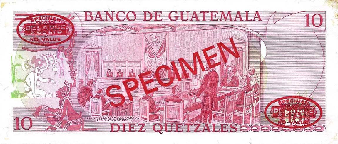Back of Guatemala p61s: 10 Quetzales from 1978