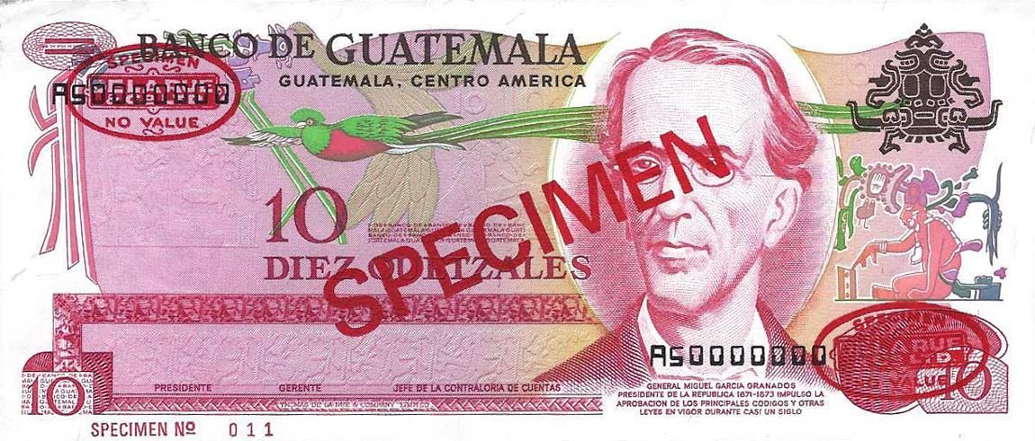 Front of Guatemala p61s: 10 Quetzales from 1978