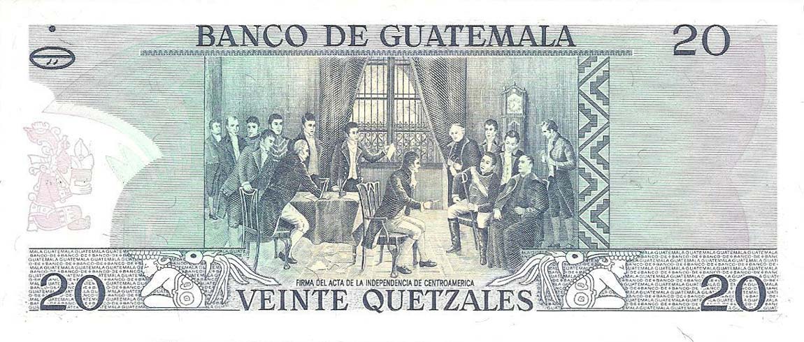 Back of Guatemala p62d: 20 Quetzales from 1988
