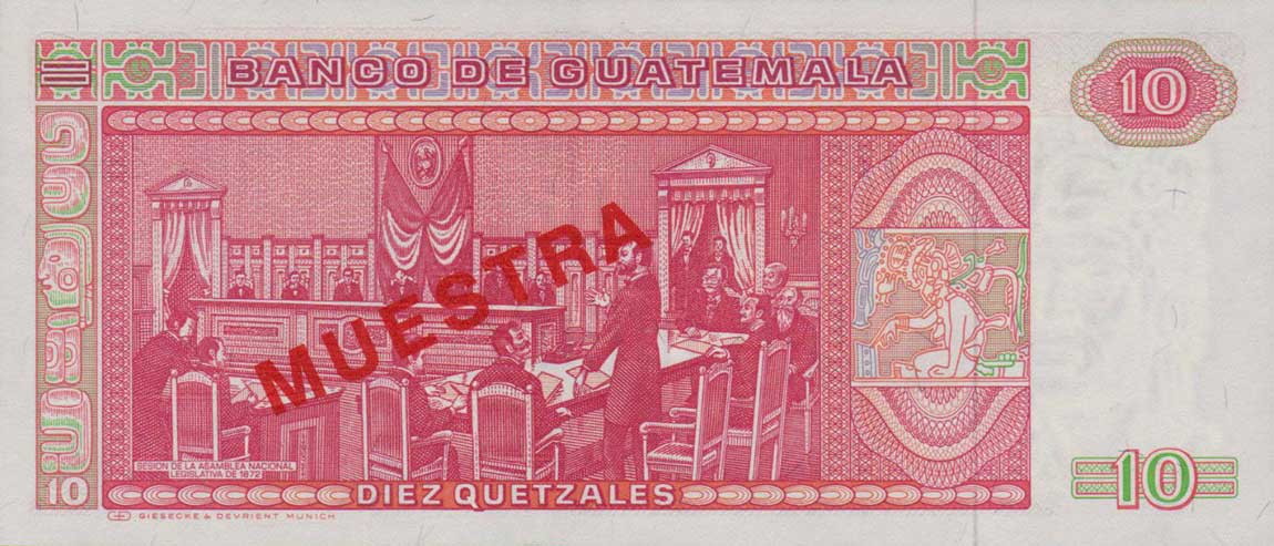 Back of Guatemala p68s: 10 Quetzales from 1983