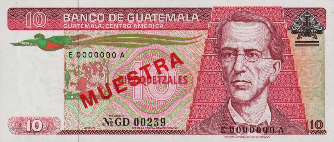 Front of Guatemala p68s: 10 Quetzales from 1983