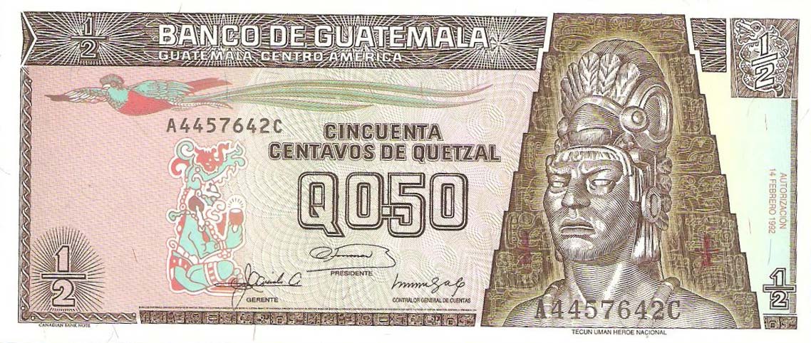 Front of Guatemala p72b: 0.5 Quetzal from 1992