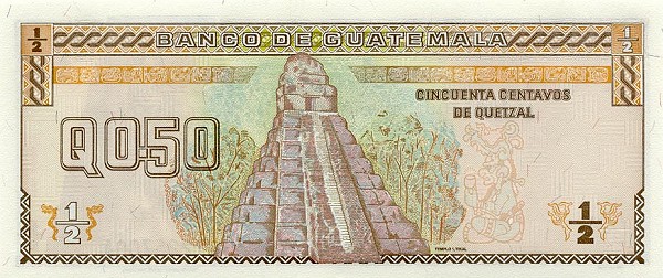 Back of Guatemala p98: 0.5 Quetzal from 1998