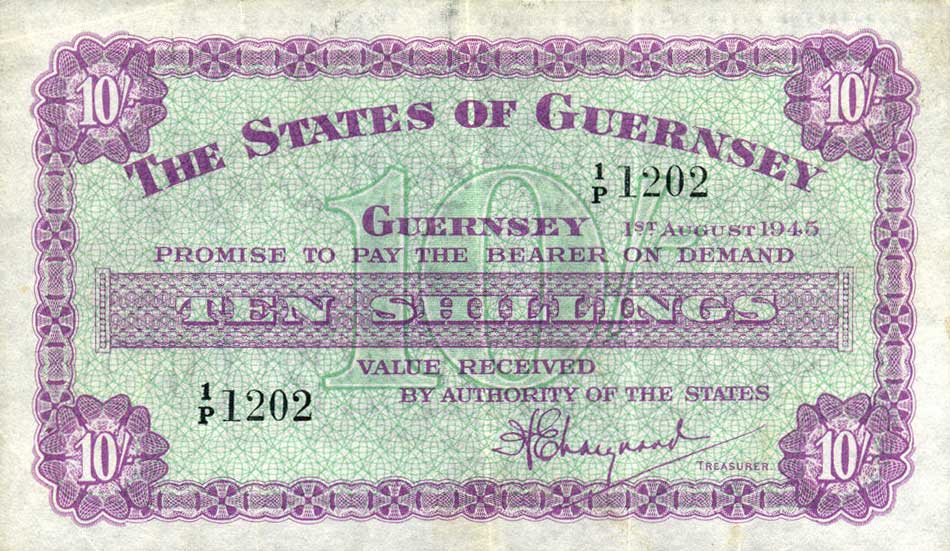 Front of Guernsey p42a: 10 Shillings from 1945