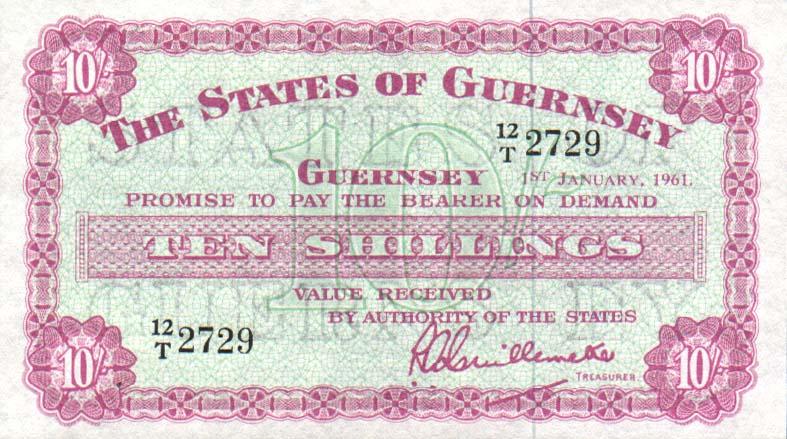 Front of Guernsey p42b: 10 Shillings from 1958