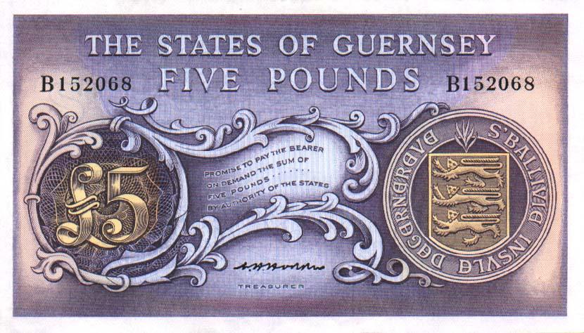 Front of Guernsey p46b: 5 Pounds from 1969