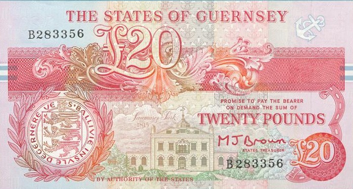 Front of Guernsey p55a: 20 Pounds from 1991
